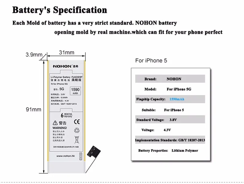 NOHON Battery For Apple iPhone 5 1 Details (1)