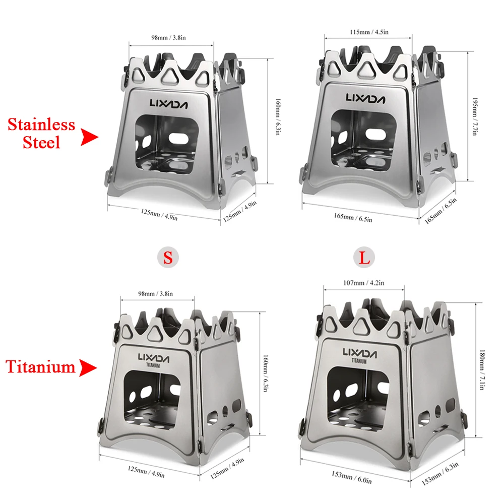 Lixada компактная складная титановая дровяная плита, портативная складная уличная плита, кухонная посуда для кемпинга, приготовления пищи, походов, пикника, барбекю