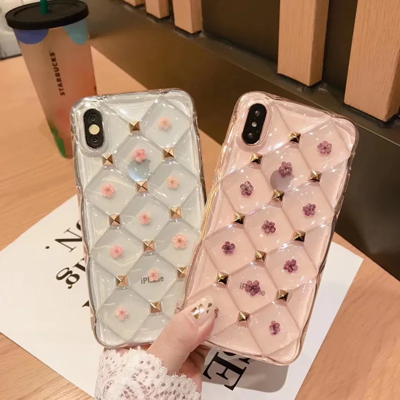 

For iPhone X Case For iPhone X XS Max XR 8 7 6S Plus Case Dried Real Fresh Flower Case Handmade Clear Pressed Soft Jelly Cover
