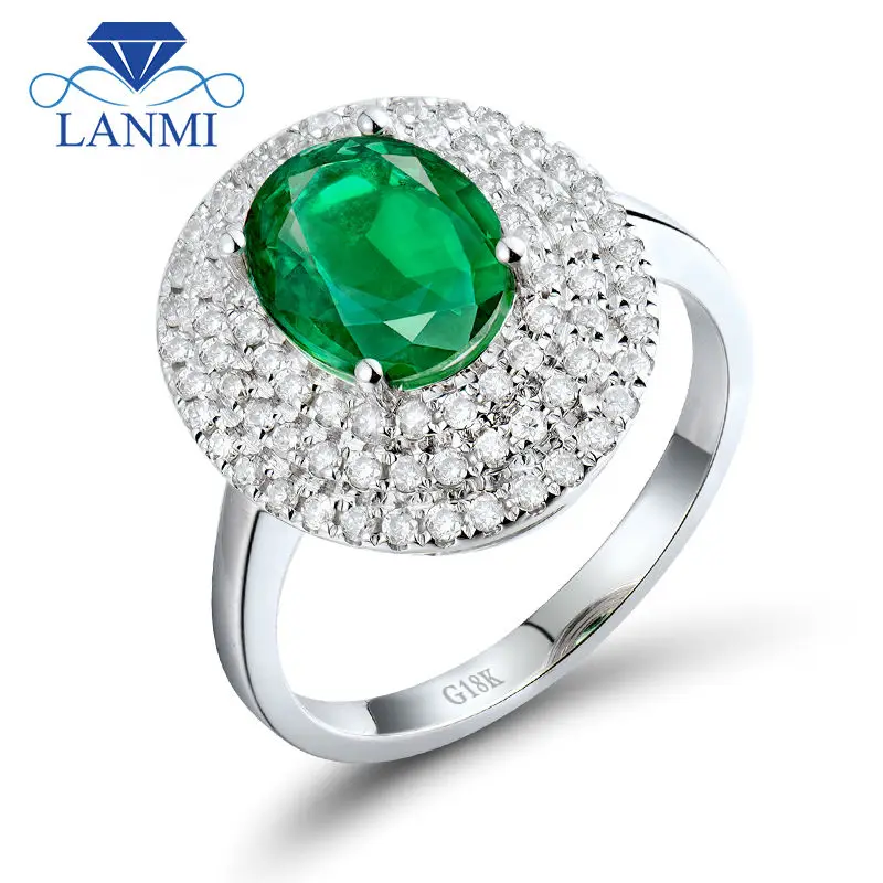LANMI 2.2ct Natural Emerald Diamonds Wedding Women Rings Solid 18kt White Gold Zambia Ring Gemstone Jewelry | Украшения и