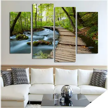 

Sale Cuadros 4 Panel Hd Large Waterfall Bridge Picture Painting Canvas Wall Art Home Decoration Living Room Print Artworks
