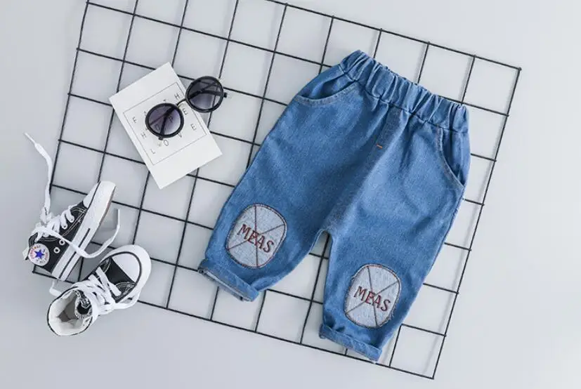 Одежда для маленьких мальчиков, демисезонный комплект одежды с мультипликационным принтом для маленьких мальчиков, комплект для маленьких мальчиков: футболка+ джинсовые штаны, костюм из 2 предметов для 0-2 лет