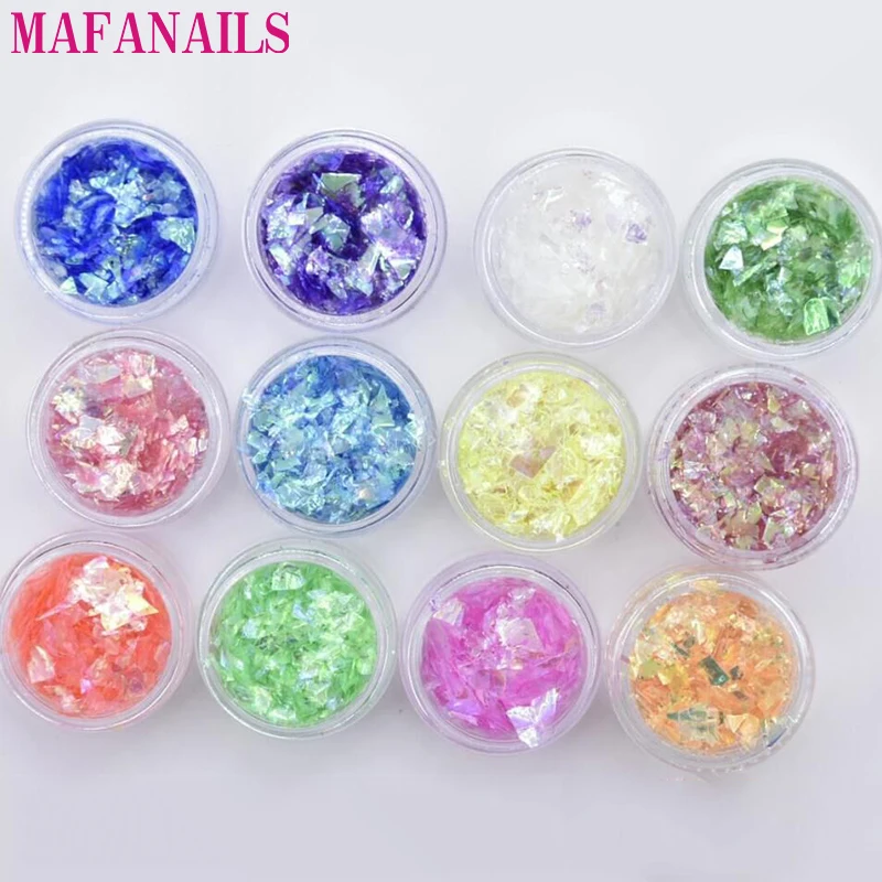 

12pc/set Fishscale Shell Nail Art Crushed Shell Seashell Set Gel Polish Tips Ocean 3D Design DIY Magic Sticker Decal Paper Deco