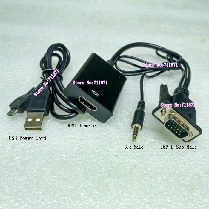 5V Power supply Audio Video VGA to HDMI conversion Adapter 15P VGA D-Sub HDMI Adapter 15P D-Sub VGA to HDMI Connector D-sub HDMI