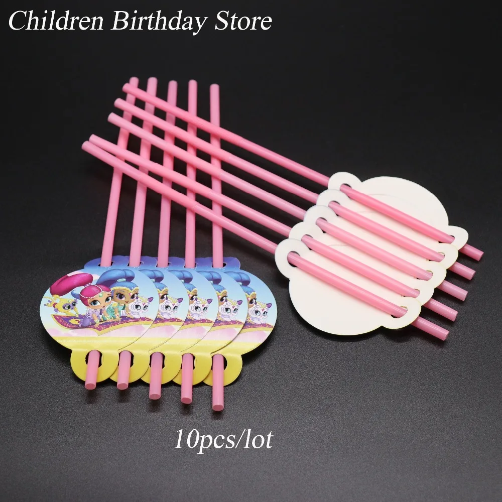 

10pcs/lot Shimmer and Shine disposable straws kids birthday party decorations Shimmer and shine straw baby shower party supplies