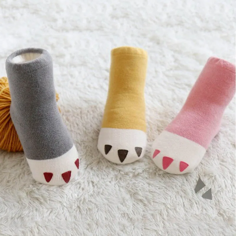 Популярные махровые носки с когтями из мультфильмов для маленьких мальчиков и девочек толстые теплые зимние хлопковые носки для детей ясельного возраста детские носки-Тапочки