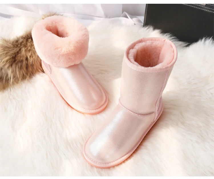 G&Zaco Luxury Australia Sheepskin Snow Boots Women Winter Natural Wool Sheep Boots Calf Warm Non-slip Female Flat Boots