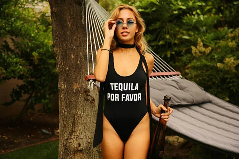 Женский купальник TEQUILA POR FAVOR с забавными буквами, сексуальный купальник с низкой спинкой и высоким вырезом, купальный костюм, пляжный Цельный купальник, боди