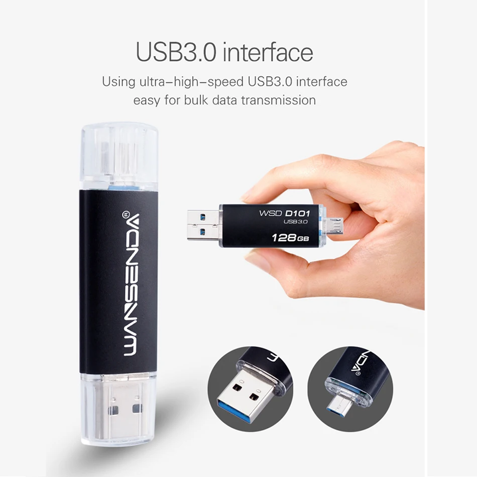 Wansenda USB 3,0 флеш-накопители высокоскоростной OTG флеш-накопитель 8 ГБ 16 ГБ 32 ГБ 64 Гб 128 ГБ 256 ГБ двойной интерфейс для Android/PC