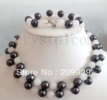 

huij 002037 black mother of pearl 10mm white jade necklace bracelet set