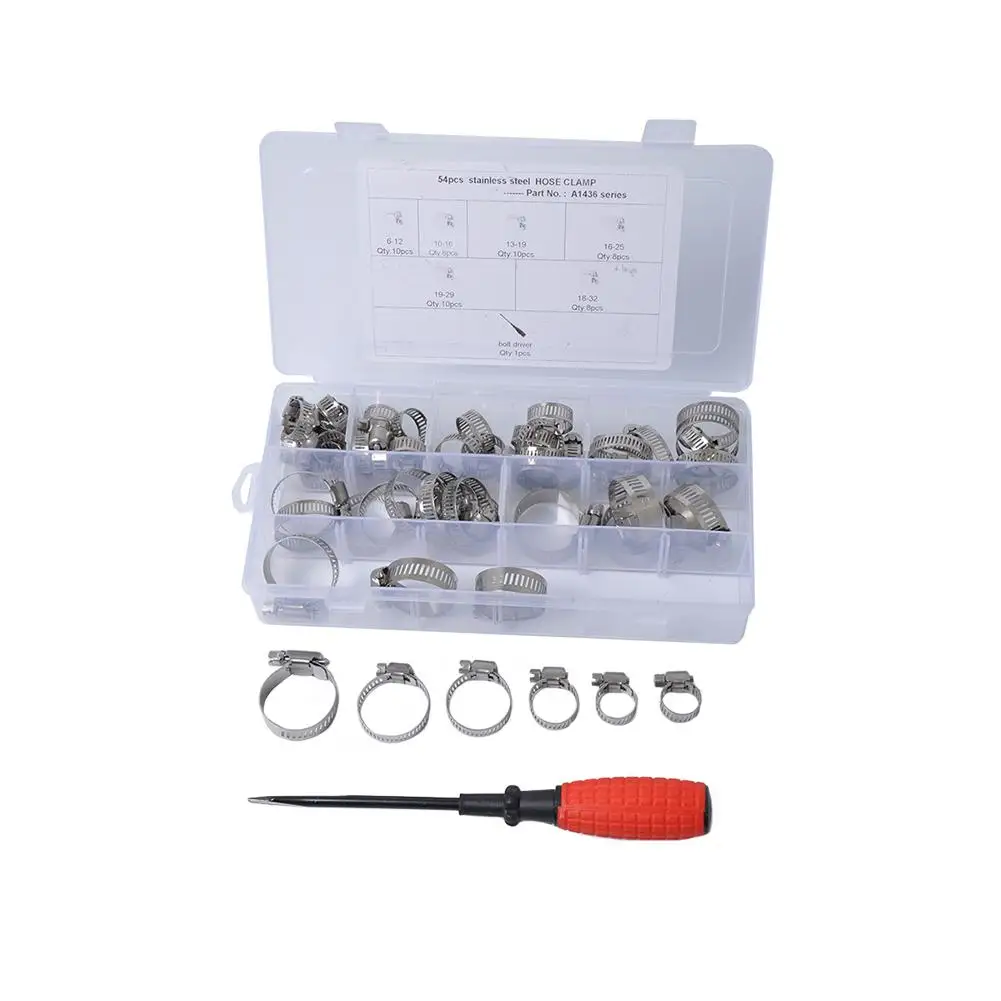 

54Pcs 6 Size Stainless Steel Hose Clamps Vacuum Spring Fuel Oil Water Hose Clip Pipe Tube for Clamp Fastener Assortment Kit
