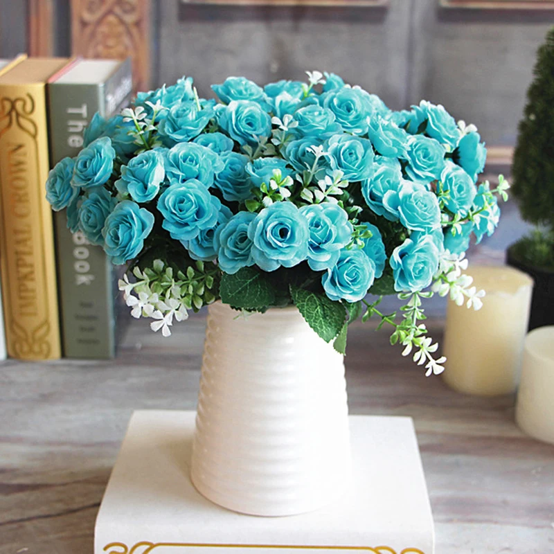 1 букет, 15 цветов, искусственная Роза, высокое качество, цветной Шелковый цветок для свадьбы, офиса, украшения дома