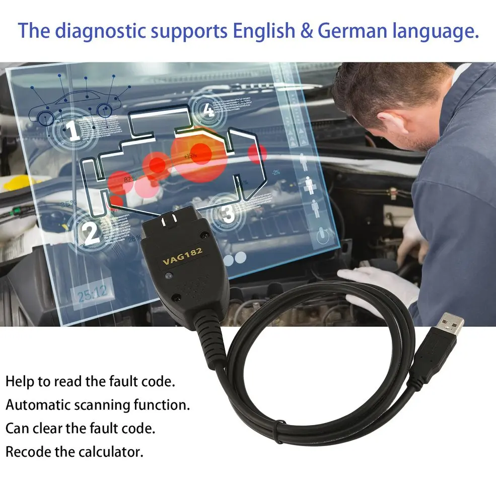 

Portable VAG182 Car Diagnostic Tool FRANCAIS Cable Diagnostique With CD Dual-K Can USB Interface For VCDS Hot