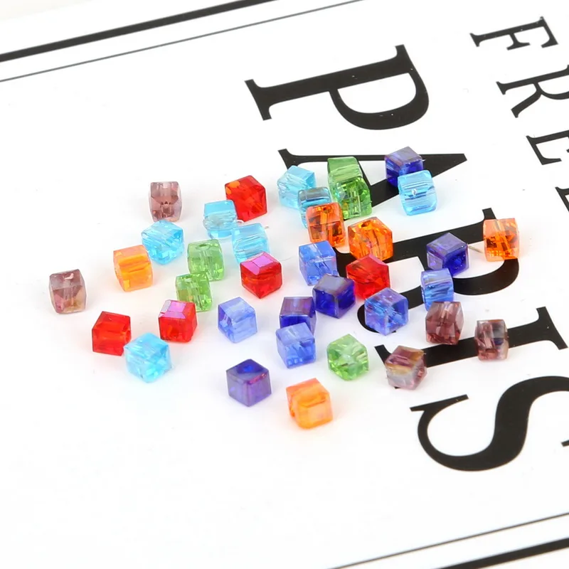 

100pcs Dia 3mm Small Colourful Clear Cube Crystal Loose Beads Square Faceted Rondelle Glass Beads for DIY Garment Accessories