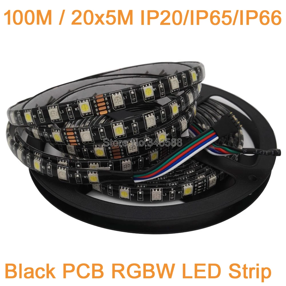 Бесплатная доставка DHL 100 м/лот 60 светодиодов/м 12 В 5050 RGBW полоса черный PCB RGB + белый