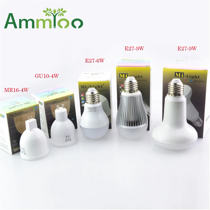 

Mi Light Dimmable 110V 220V RGBW RGBWW E27 GU10 12V MR16 Milight 4W 6W 9W LED Bulb Lamps Four Zone Remote Control Smart Lighting