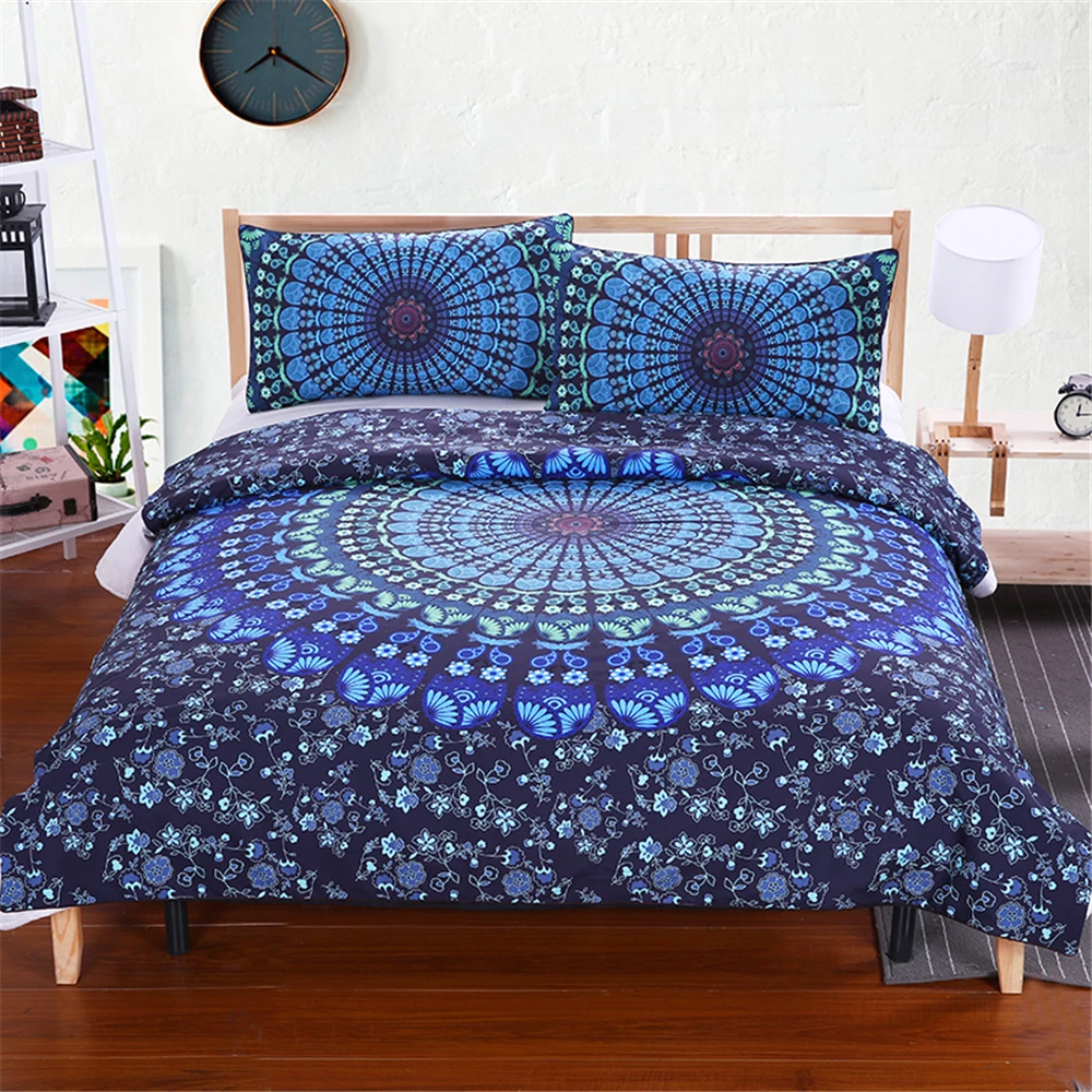 

Custom Made 3Pcs Bed in a Bag Bedding Set Twin Full Queen King Blue Mandala Quilt Cover Exotic Pattern Home Textiles Us And Au