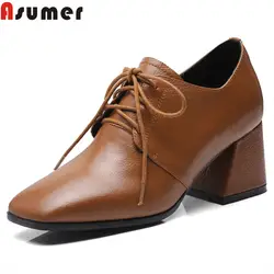 ASUMER/Большие размеры 34-42, модная весенне-Осенняя обувь, женская обувь на высоком каблуке с квадратным носком на шнуровке, женская обувь из