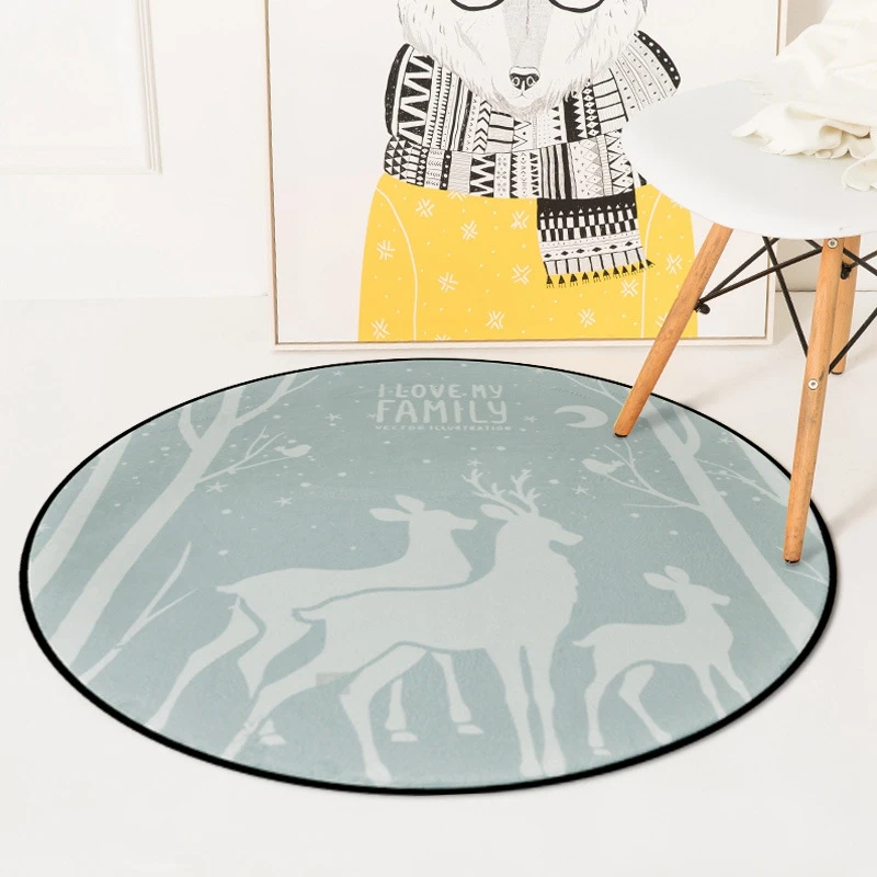 Nordic Gray Deer Round Carpets For Living Room Bedroom Chair Area Rugs Children Room Play Tent Kids Soft Floor Mat Carpet Rug Nordic Gray Deer Round Carpets For Living Room Bedroom Chair Area Rugs Children Room Play Tent Kids Soft Floor Mat Carpet Rug