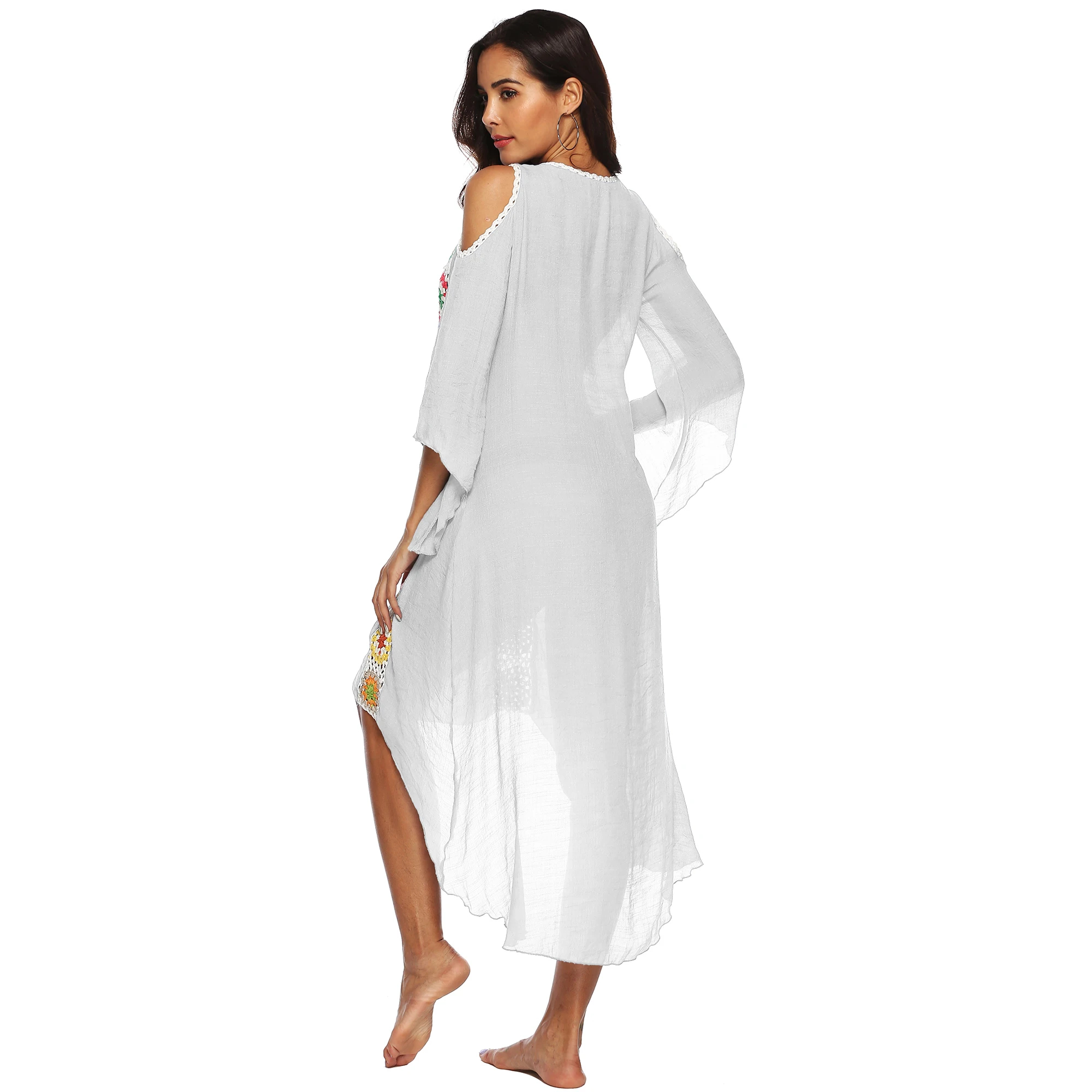 Beach Cover Big Size Beach Cover Up Crochet Maxi Dress Swimwear Robe For Women White Pareo Suit Swim Wear 2025