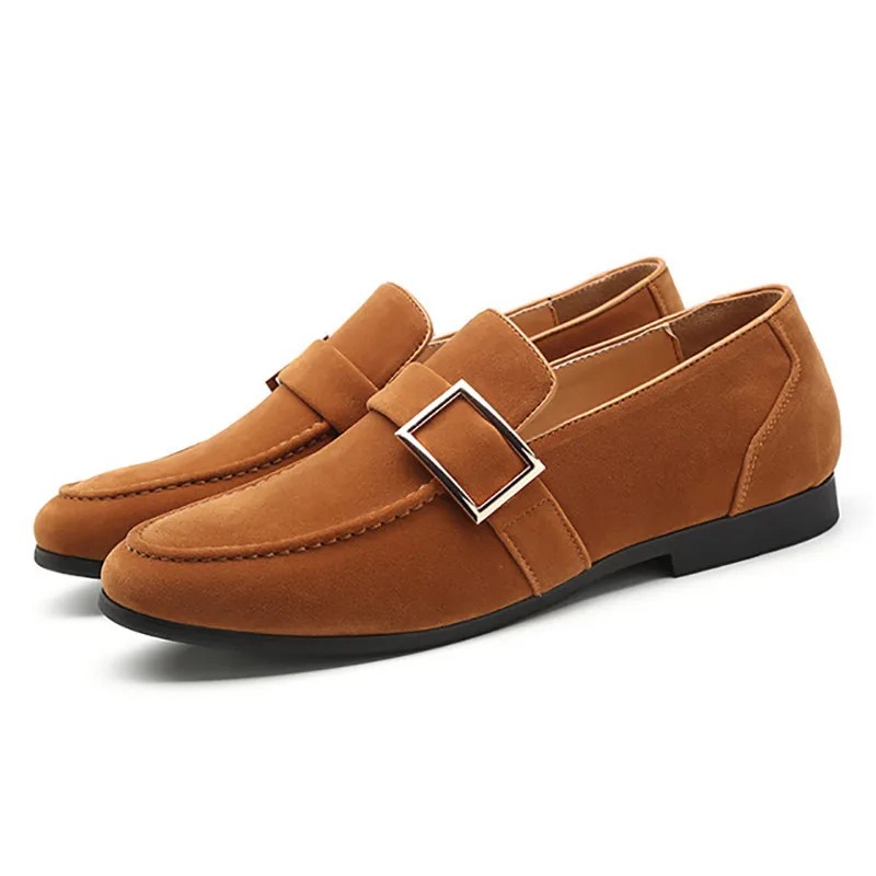 Merkmak Luxury Men Party Loafers Metal Buckle Design Elegant Suede Dress Shoe Vintage Retro Wedding Men's Footwear Casual Flats