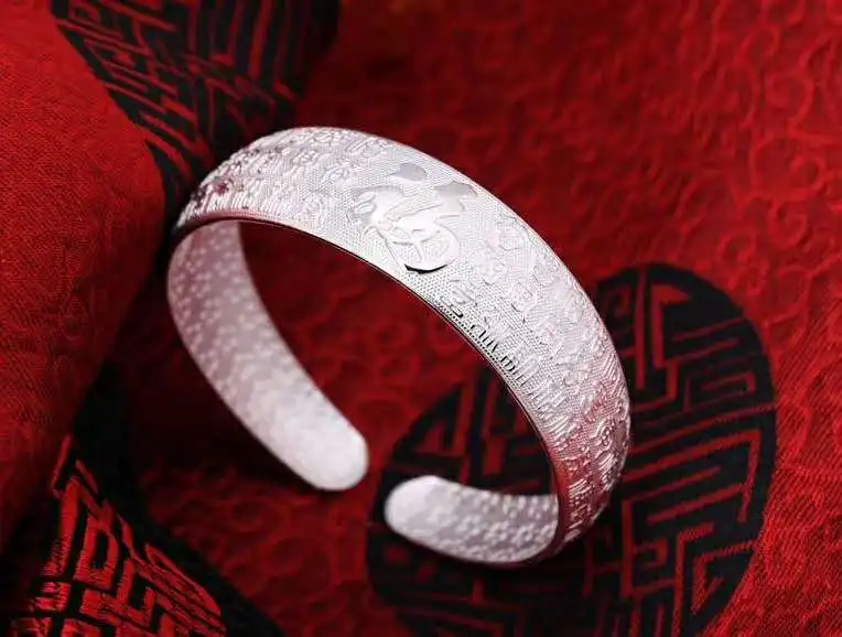 

Sterling S999 silver Bangles 999 opening Bangle lucky Chinese characters style 31g bracelet