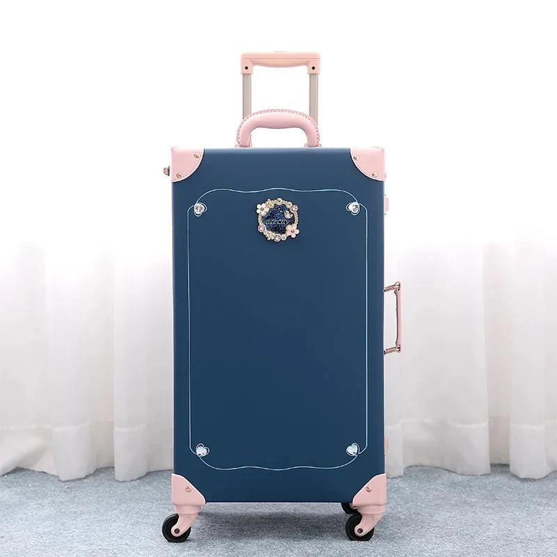 Retro Rolling Luggage Spinner Vintage Leather Trolley Suitcase with Wheel Women Trolley Travel Bag Men Carry On Luggage