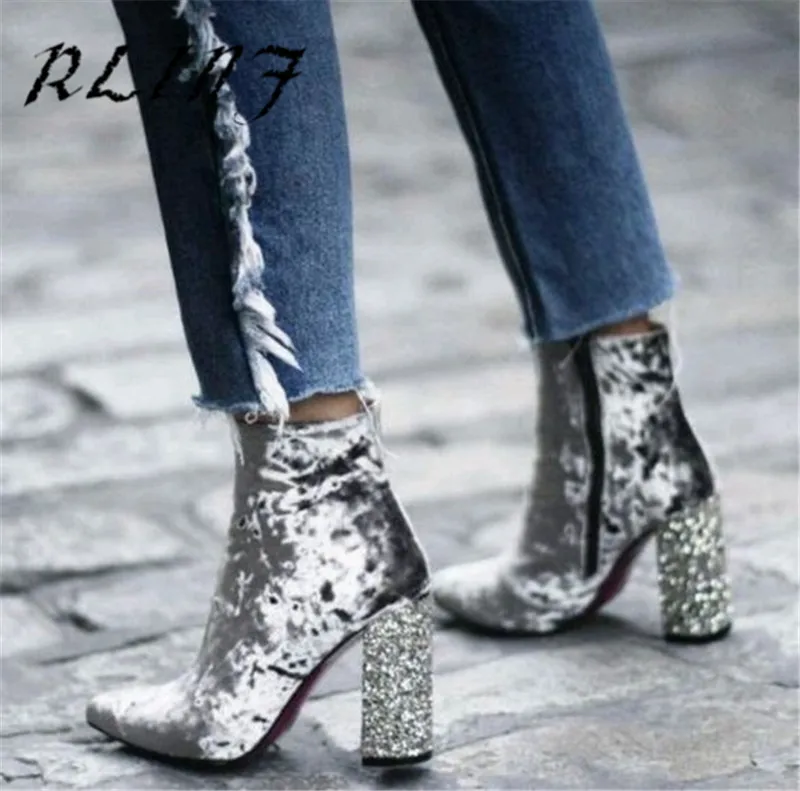 Mujer Sexy Botas Cortas Alto gris Simple Rlinf Nuevo Parpadeante Puntiagudo Tacón Negro De Grueso Salvaje zvPwRx