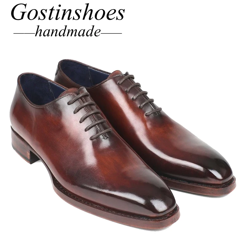 GOSTINSHOES/Мужская обувь ручной работы Goodyear; коричневые оксфорды из натуральной кожи, Раскрашенные вручную, на шнуровке; SCZ020
