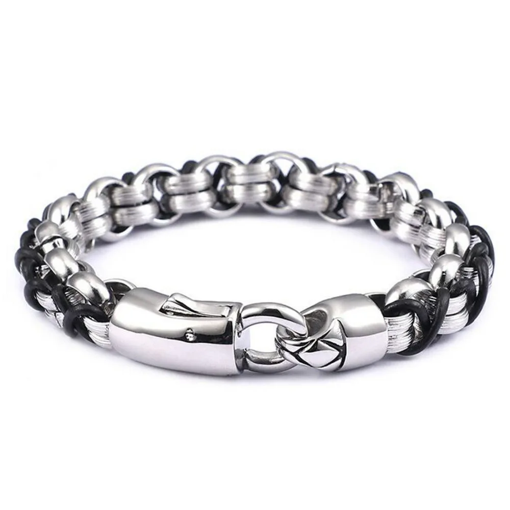 Mens Jewelry Cool New Silver Stainless Steel Two Row Rolo Chain Black