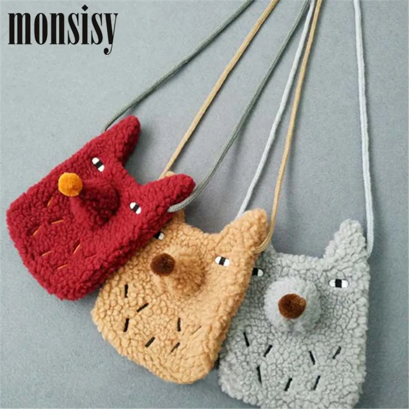 

Monsisy 5PCS Winter Wool Fox Bag For Girl Shoulder Bag Cartoon Animal Baby Coin Purse and Handbag Children Wallet Kid Boy Bag