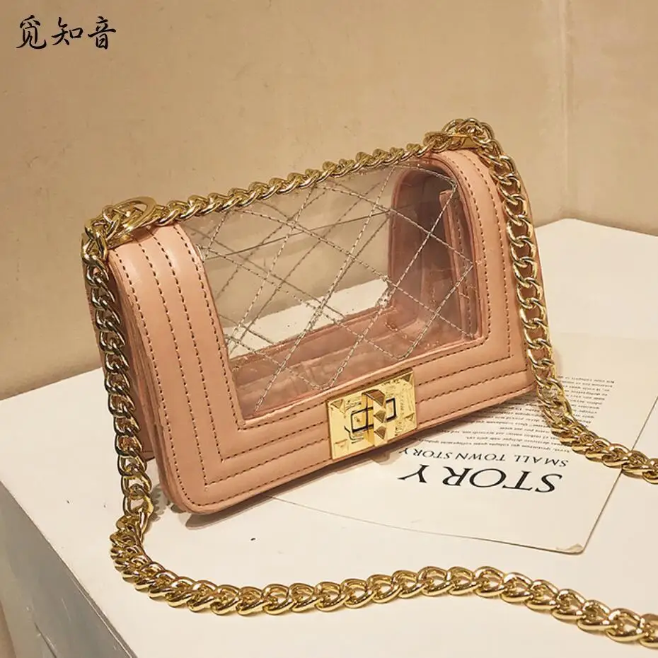 

Transparent Jelly Bag 2019 Fashion New High Quality Pu Leather Women's Designer Handbag Lock Lingge Chain Shoulder Messenger Bag