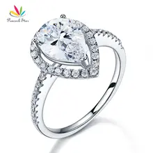 Peacock Star 2 CT pera corte anillo Plata de Ley 925 aniversario de la promesa de la boda joyería de compromiso CFR8221