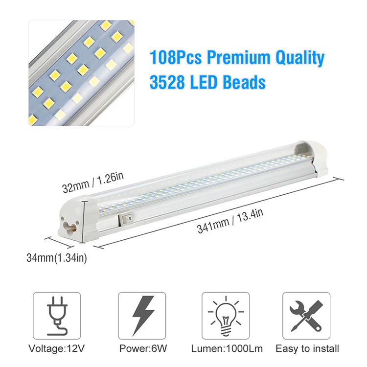 Barra de Luz Interior do Carro Off para o Reboque do Caminhão da Caravana de Carros de Turismo Okeen 108 Led Tira Branco Lâmpada Van Caravan on - 2x6 w 12 v 4 Tira Barra de Luz Interior Do Carro