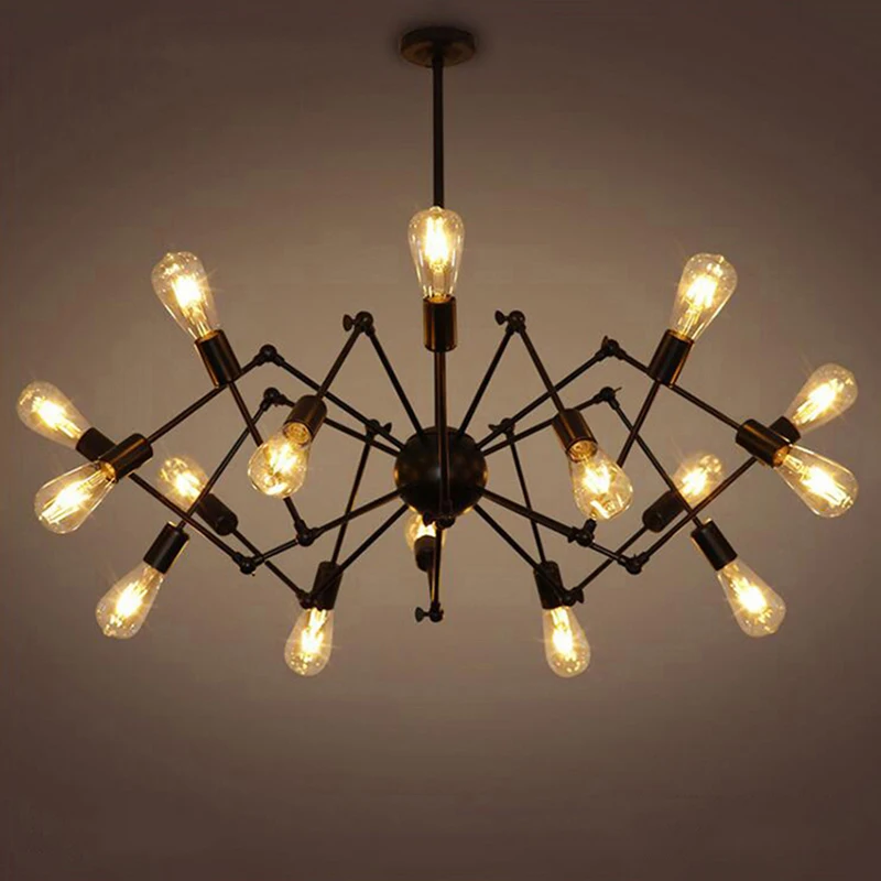 

Creative Wrought Iron Spider Chandelier Retro Creative Living Room Lamp Restaurant Industry Light E27 lamp 8/12/14/16heads