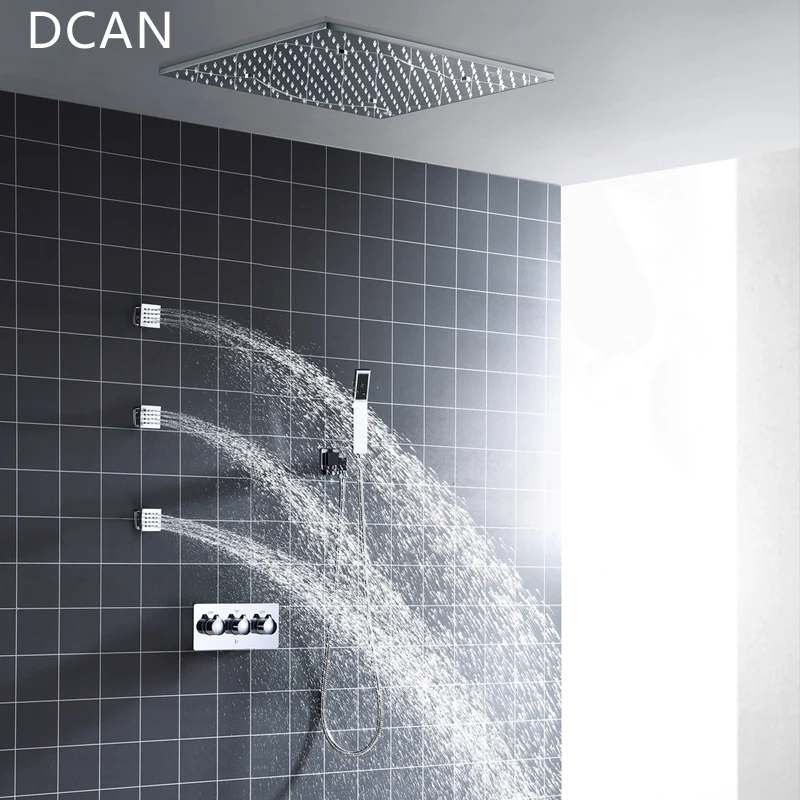 Goedkoop DCAN Groothandel SPA 500x500mm 20 Inch 3 Way Hot Cold Mixer Regen Douche Set LED Lamp Verlichte douchekop met 3 Spray Jets