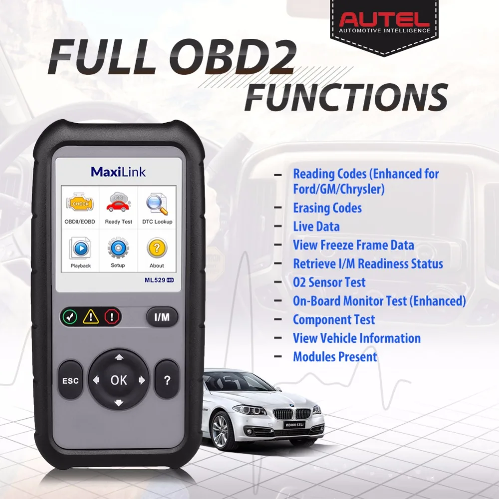 AUTEL ML529HD OBD2 Scanner with Enhanced Mode 6 One-Key Ready Test for Heavy-Duty Code Reader Automotive Car Diagnostic tools
