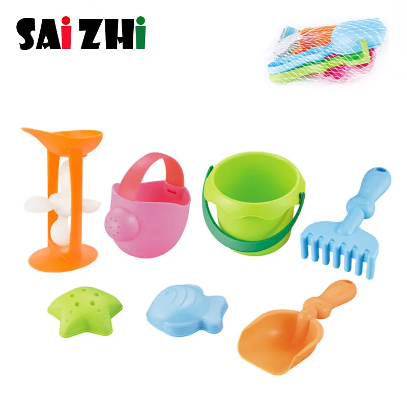 Saizhi 7 шт., детский летний пляжный набор игрушек для песка и воды, ведро, лопата, грабли, водный инструмент, пляжные игрушки SZ1308
