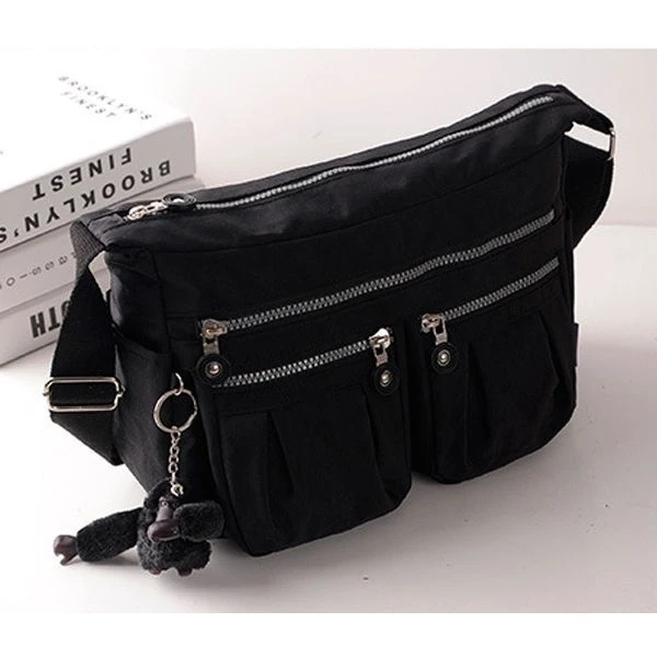 Womens Multi Zip Pockets Nylon Lightweight Cross Body Bag Messenger Shoulder Bag (5)