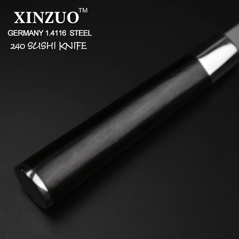 XINZUO 9.5'' Sashimi Knife Din 1.4116 Steel Forged Steel Kitchen Knives Salmon Sushi Fishing Fillet Knife Cherry Wood Scabbard