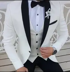 2018 последние конструкции пальто брюки белый Для мужчин костюмы шалевыми лацканами свадебный обычай Блейзер комплект из 3 предметов платье