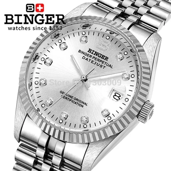 Мужские кварцевые наручные часы швейцарской марки Binger круглые, водонепроницаемость до 50 метров