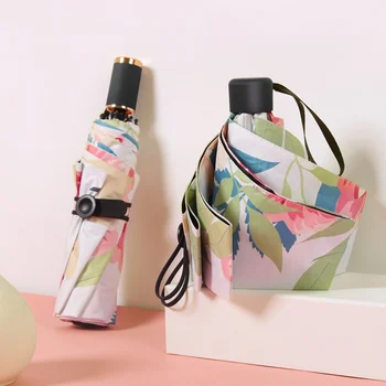 

Dual-Use ABS Black Glue Sunscreen Sun Umbrella Foldable Matte Handle Three-Fold Five-Fold Sun UV Protection Umbrellas