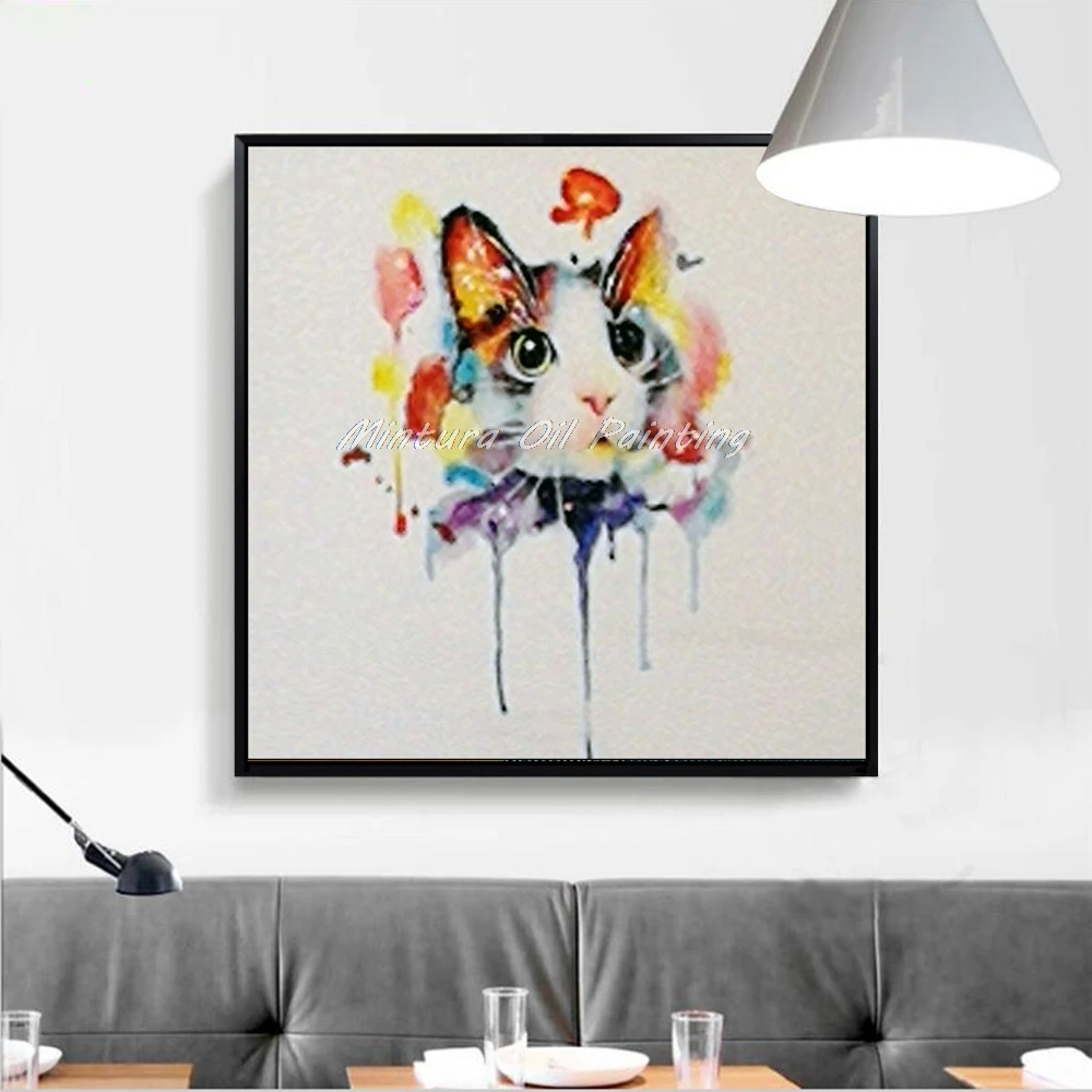 

Mintura Art Hand Painted Acrylic Canvas Oil Painting Colorful Cat Modern Abstract Morden Animal Wall Art Picture Room No Framed