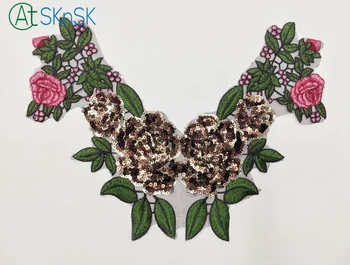 

1PCS/Lot Sequins Lace Collar Embroidered Flower Collar Patch Decorative DIY Handmade Sewing Clothes Accessories 25cm*37cm