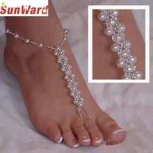 Женских браслетов на ногах, 2 шт, имитация жемчуга, босиком, пляжный браслет в виде сандалий, ножной браслет, цепочка на ногу, ювелирное изделие