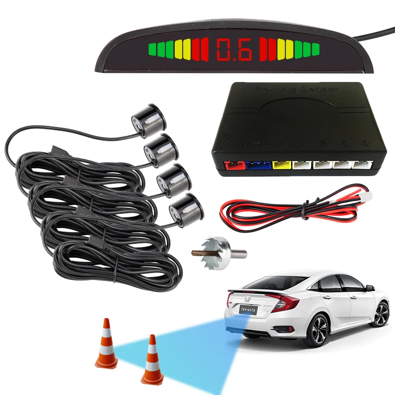 LED Parking Sensor Auto Car Detector Parktronic LED Display Reverse Backup Radar Monitor System with 4 Parking Radar Sensor