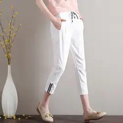 Повседневные хлопковые и льняные брюки для женщин с эластичной резинкой на талии женские брюки-карандаш брюки Pantalon Femme Calca Feminina бриджи