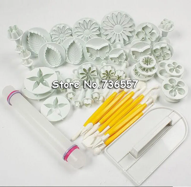 Cake Decorating Fondant Icing Plunger Cutters Mold Tools Cake Decorating Mold Tools 46Pcs Cake Punch facemile lovely creative baby design silicone cake mold