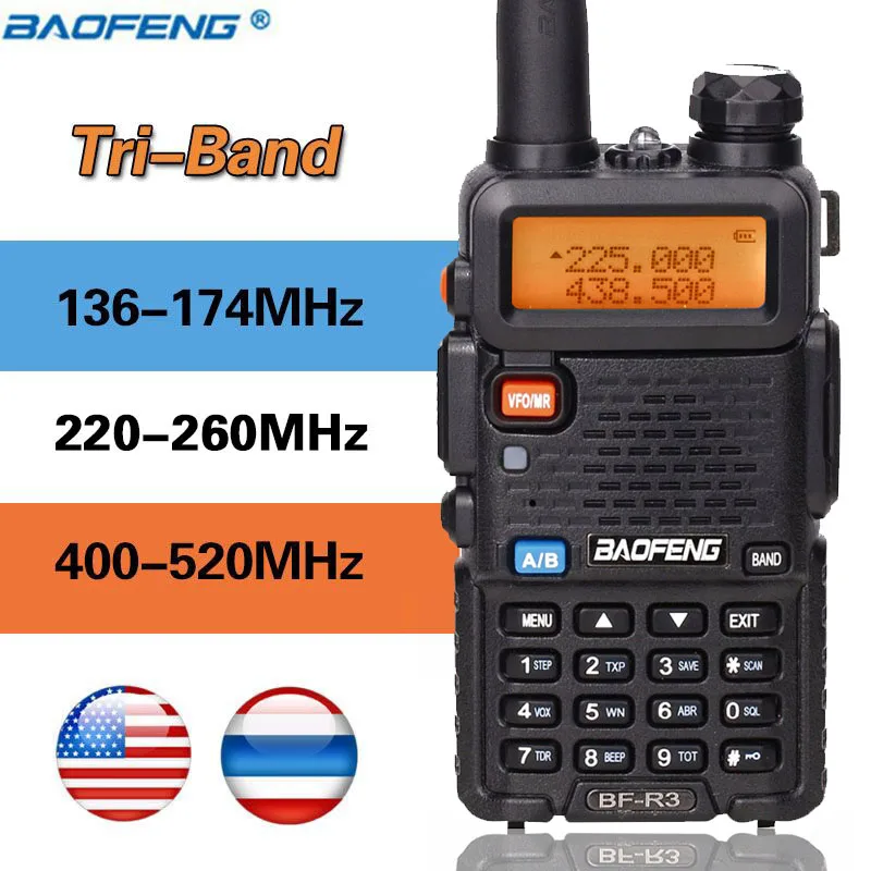 Baofeng BF-R3 трехдиапазонный 136-174/220-260/400-520 МГц Любительская ветчина портативный CB радио Comunicador передатчик рация - Цвет: Factory Standard